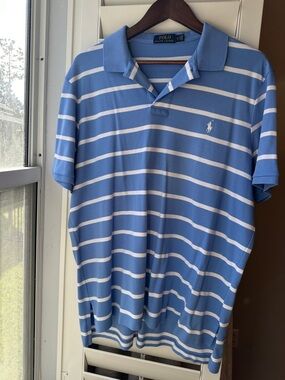 Polo by Ralph Lauren Light Blue and White Striped Short-Sleeve Polo